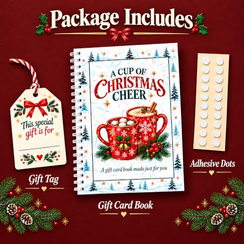 Linhara Christmas Gift Card Book with Cups Variation, Festive Holiday Gift for Adults & Teens