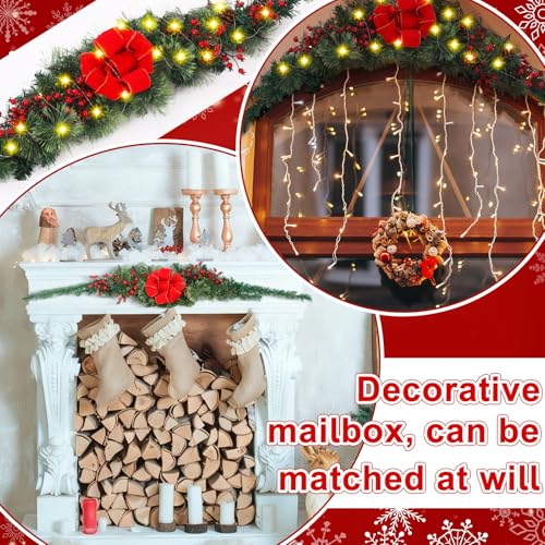Suncalla 36-Inch Christmas Mailbox Swag Decor with Lights & Red Bow