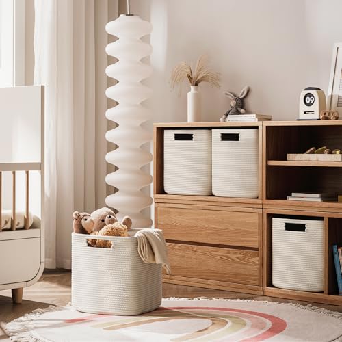 Cotton Rope Storage Cubes 4-Pack Woven Baskets for Shelves