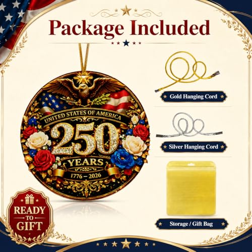 FunnySign 250th Anniversary USA 2D Acrylic Ornament – 4x4in Hanging Eagle USA 1776-2026 (Variation 3)