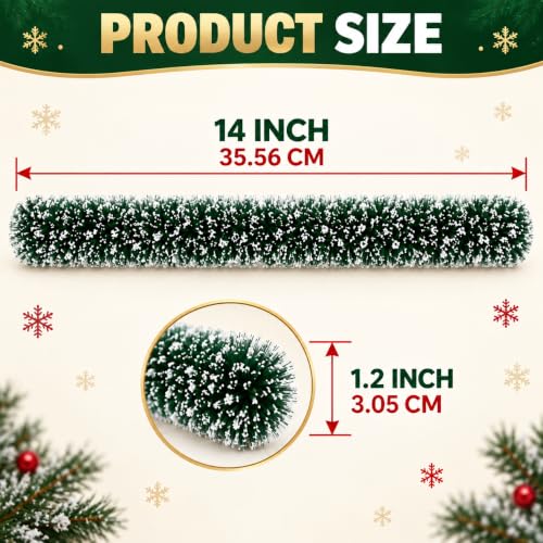 VKQ 6 Pack Christmas Village Hedges - 14 Inch Flexible Snowy Sisal Borders