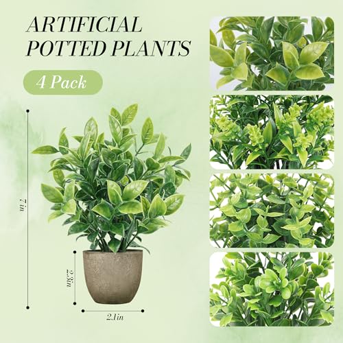 4-Pack Small Artificial Potted Plants for Shelf, Bathroom and Desk Decor
