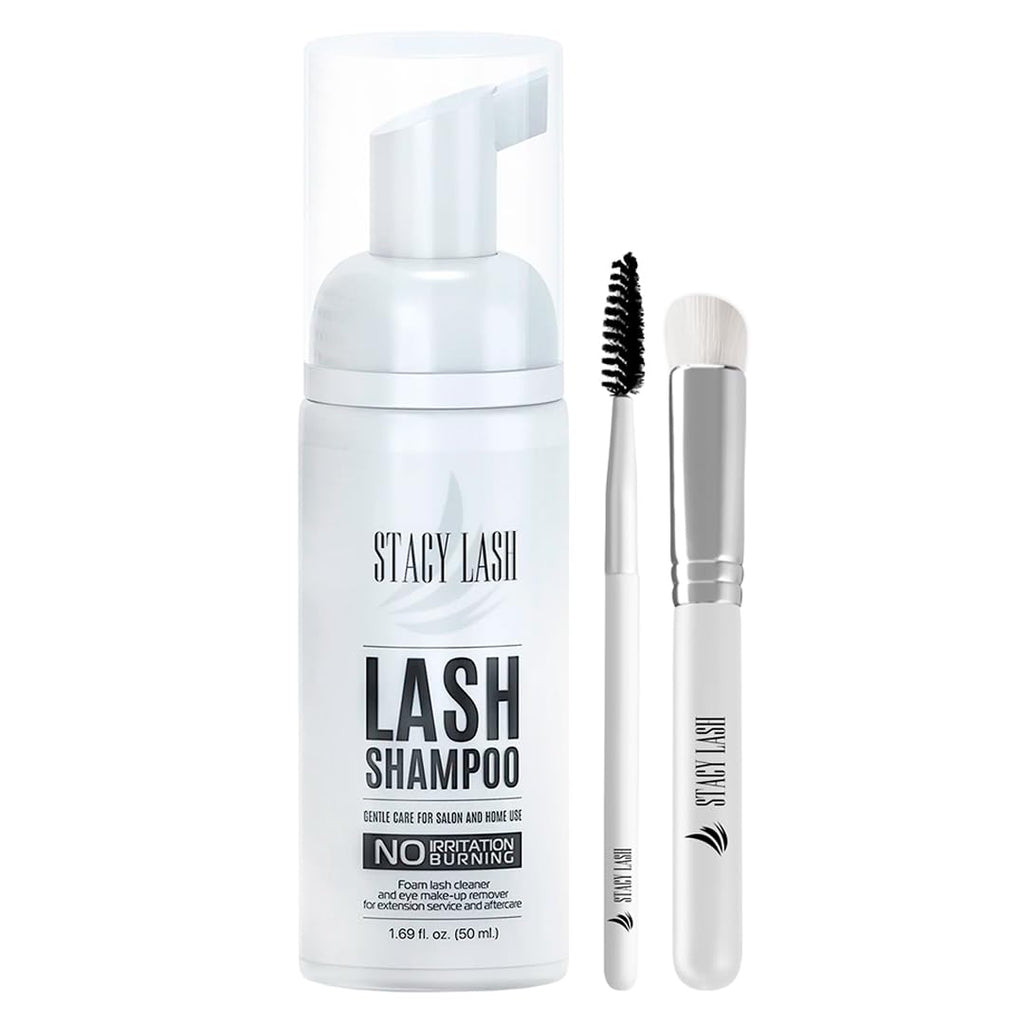 Stacy Lash Eyelash Extension Shampoo - Foaming Cleanser & Brush | 1.69 fl. oz | Safe for Extensions & Natural Lashes