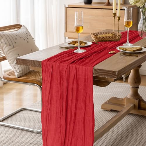 KEEPSHOWING 2 Pack Red Cheesecloth Table Runners 10Ft for Wedding & Party Decor