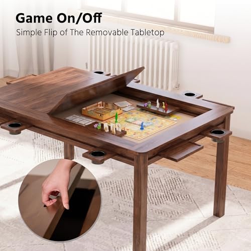 Convertible Board Game Table with Dining Top, 54x31 Inch Gaming Area