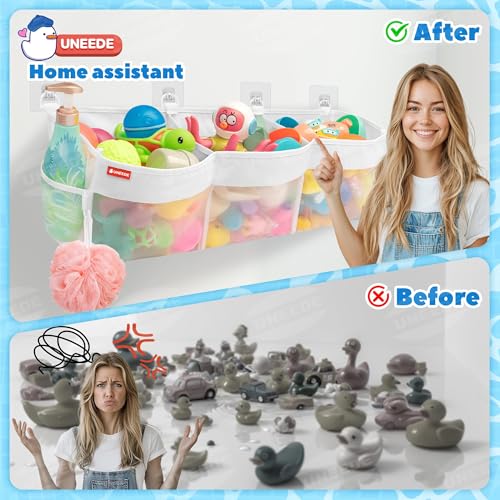 UNEEDE 3-Compartment Baby Bath Toy Storage Organizer - Quick Dry Mesh Caddy