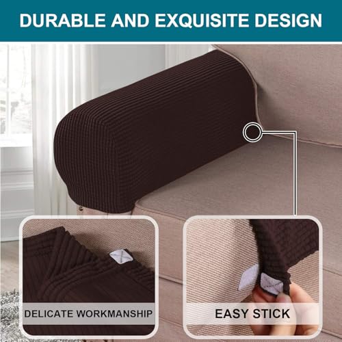 Stretch Jacquard Armrest Covers for Sofa & Chair - Set of 2, Brown