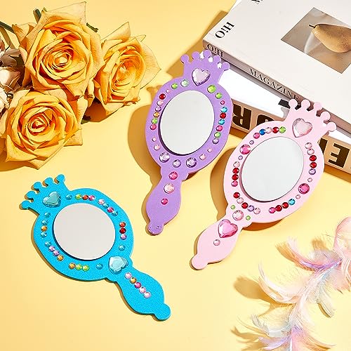 12-Pack Princess Foam Craft Mirrors with Gem Stickers for DIY Party Favors