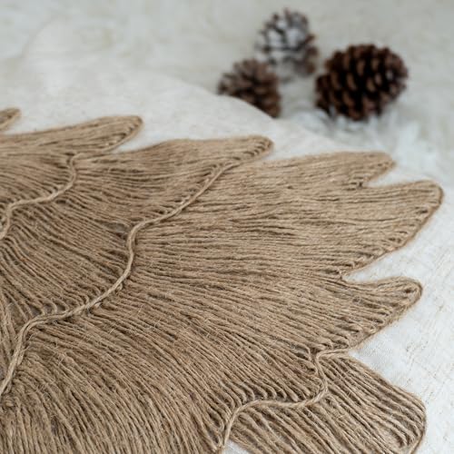 Rope Embroidered Christmas Tree Pillow Cover 18x18in Burlap Rustic Farmhouse Holiday Decor - Pack of 1