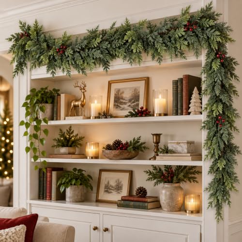 Anytin 6 FT Real Touch Artificial Cedar Christmas Garland for Mantel, Rustic Holiday Decor