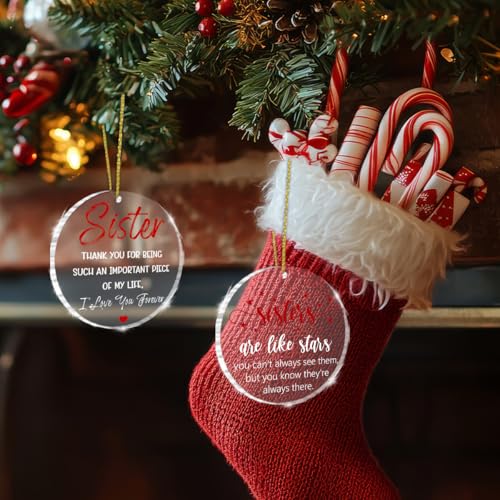 Christmas Ornaments Set - Sister Gifts from Sister Bestie with Keepsake Navy Box