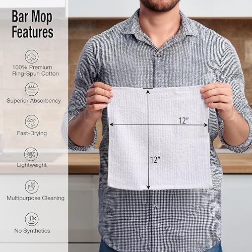100% Cotton Dish Cloths 12-Pack, 12x12 Absorbent Kitchen Bar Mop Towels