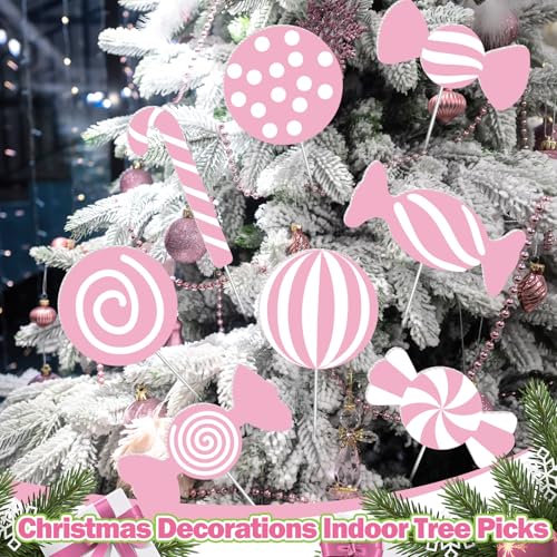 Pink Candy Christmas Decorations - 16 pcs 8" Lollipop Tree Picks for Holiday Decor