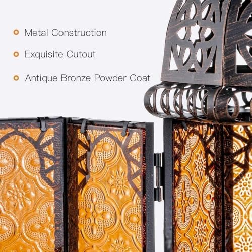 DECORKEY 11'' Medium Amber Moroccan Lantern for Indoor & Outdoor Decor