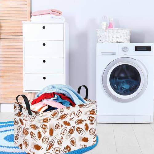 Football Print Collapsible Storage Basket - 15-inch Kids Toy Organizer Bin