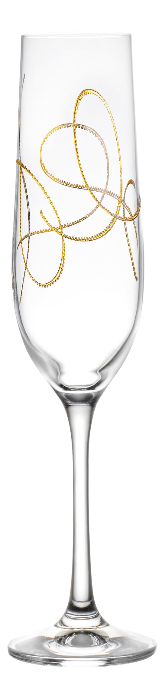 Barski Champagne - Flute - Glasses - Glass Crystal - Wedding Toasting Flutes - With Gold String Design - Set of 2 Each Glass is 9 oz. - Gift Boxed - Made in Europe