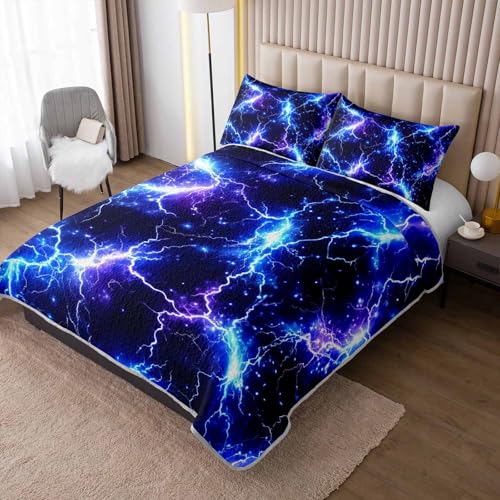 Blue Lightning Quilt Set Twin Size - 3-Piece Lightweight Bedding for Kids