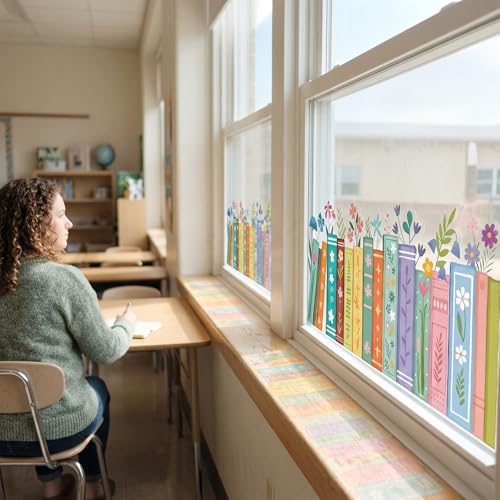 Spring Floral Bookshelf Window Clings - 6 Double-Sided Decals