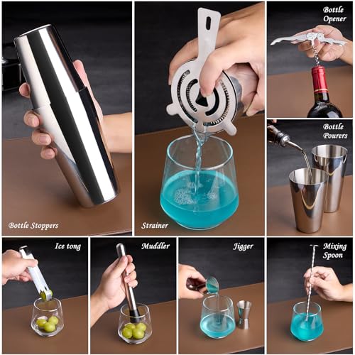 Wukuna 15-Piece Cocktail Shaker Bartender Kit with Acrylic Stand - Professional Bar Set