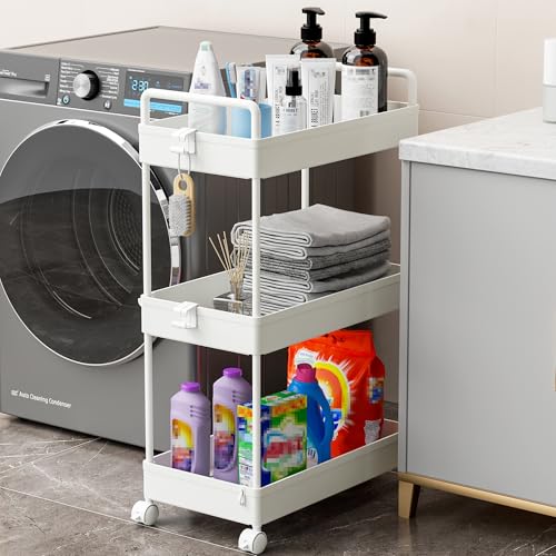 3-Tier Slim Rolling Storage Cart with Wheels - Narrow Utility Organizer, White