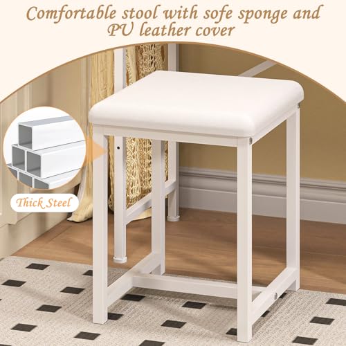 Small Makeup Vanity Desk with Mirror & Chair, Compact Dressing Table Set