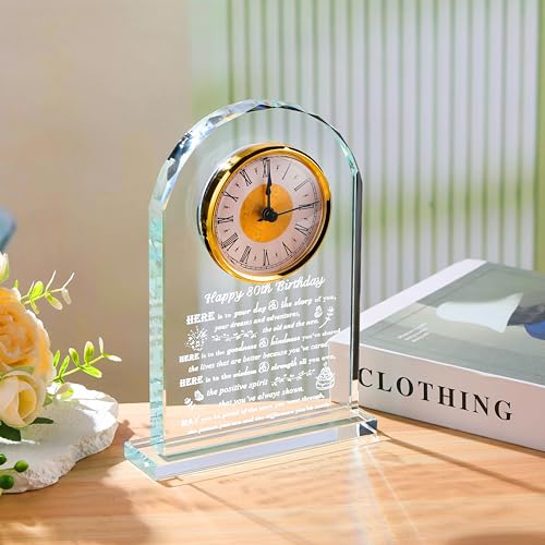 80th Birthday Crystal Clock Plaque - Personalized Gift for Mom and Dad