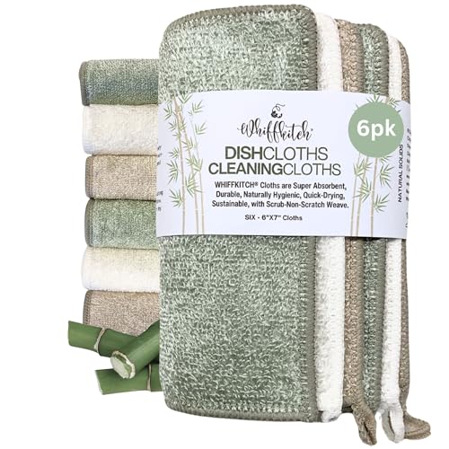 Reusable Bamboo Dishcloths - Non-Scratch Kitchen Scrub Rags, 6 Pack