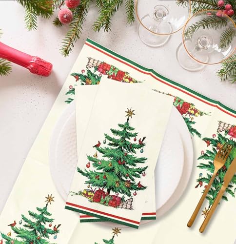 SietDESEO 25 PCS Christmas Dinner Napkins Disposable 3-Ply 13x15.7 in - Tree & Snowman Holiday Guest Towels