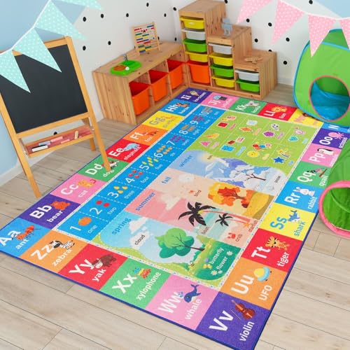 Educational Kids Learning Rug - 3x5 Non-Slip Alphabet & Numbers Play Carpet