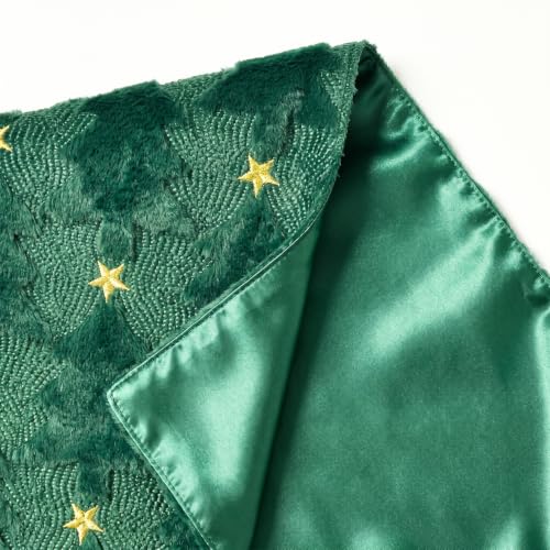 Christmas Tree Stars and Faux Fur Table Runner 13x108 Inches - Green Gold
