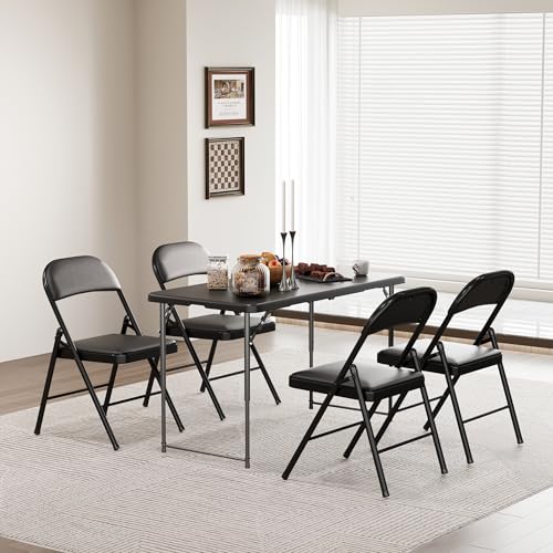 Heavy-Duty Padded Folding Chair with Steel Frame, Black