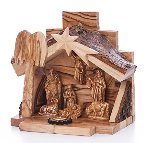 Hand-Carved Olive Wood Nativity Set – 4.7" Bethlehem Manger Scene