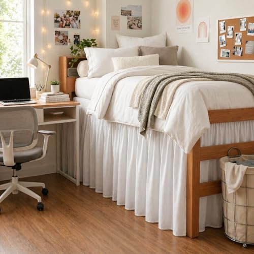 Twin XL Ruffled Dorm Bed Skirt - 32 Inch Extra Long Drop Dust Ruffle
