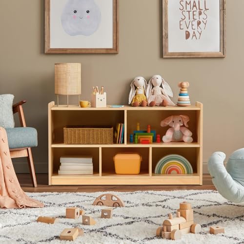 5-Section Montessori Toy Storage Cabinet, 2-Tier Wood Bookcase for Kids