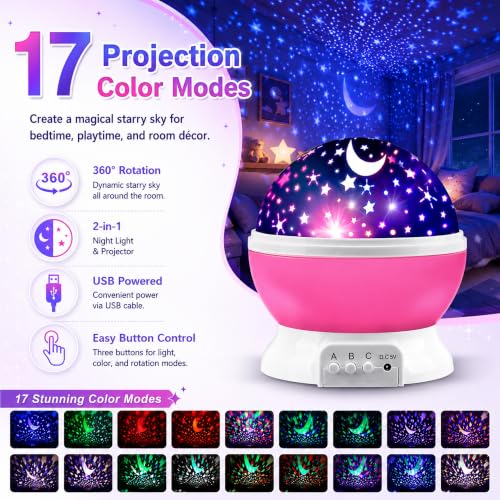 Rotating Star Projector Night Light for Kids Bedroom - Multi-Color Sky Light