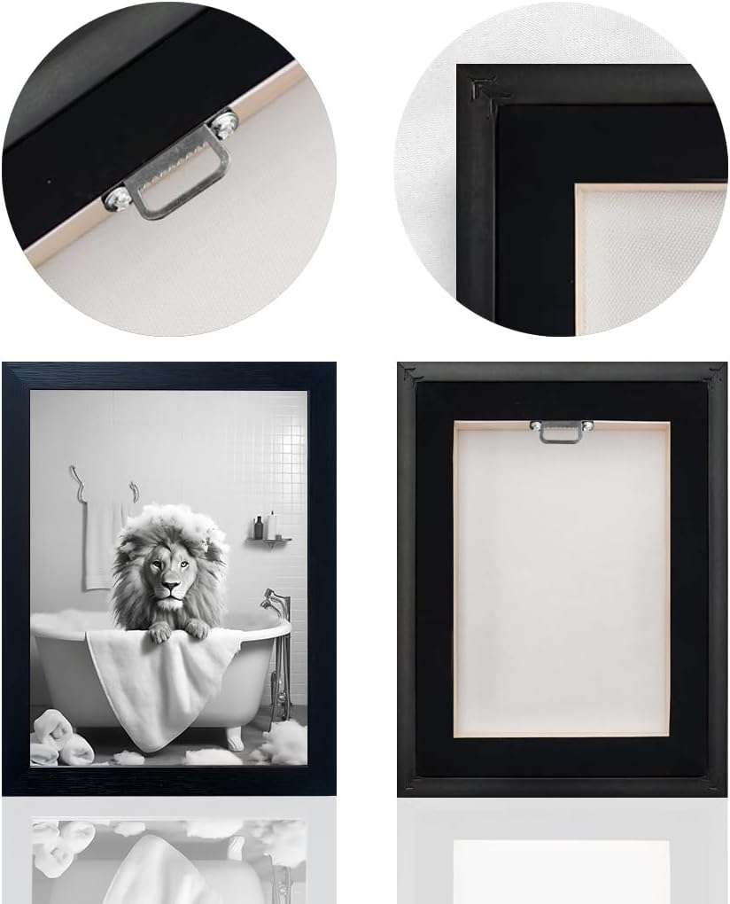 Regine Switzerland Black and White Lion Canvas Wall Art - Funny Bathroom Decor | Framed Animal Print