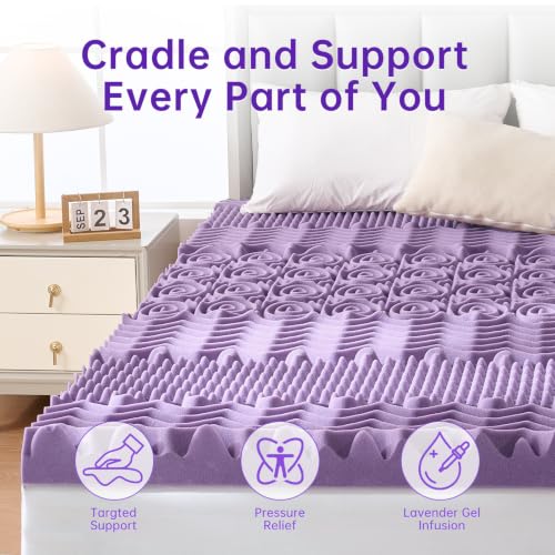 3 Inch Queen Mattress Topper - 7-Zone Gel Memory Foam Egg Crate Pad
