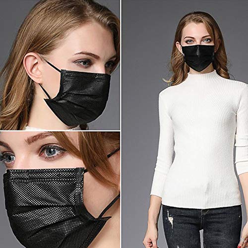 3-Ply Black Disposable Face Masks (100 Pack) - Breathable Non-Woven