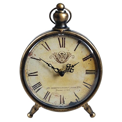 Vintage Metal Mantel Clock - Silent Battery-Operated Desk Clock (Brass)
