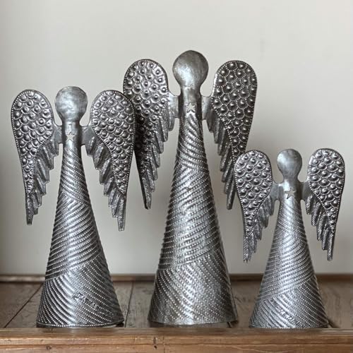 Handmade Angel Figurines Set of 3 for Christmas Home Decor Rustic Holiday Decorations