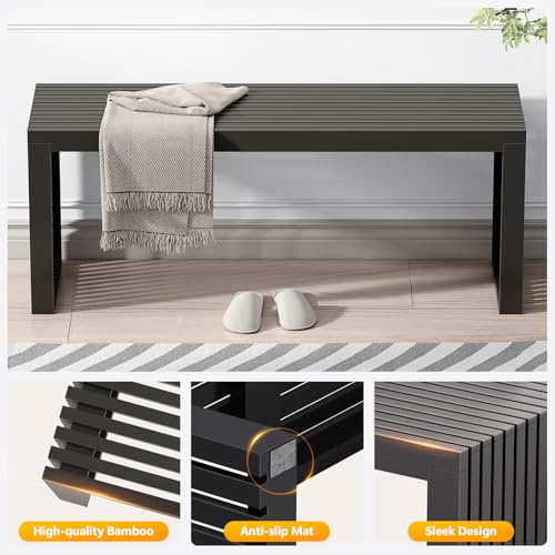 35-Inch Bamboo Dining Bench, Modern Slatted Entryway Bench for Indoor Outdoor
