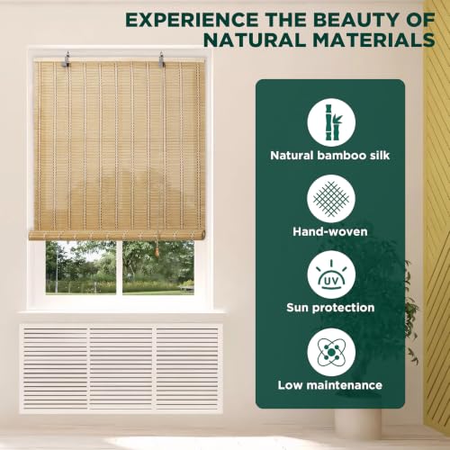 Bamboo Blinds for Indoor Windows - Roll Up Light Filtering, 23x48 in