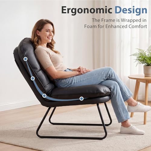 DUMOS Foldable Saucer Floor Chair - Small PU Leather Lounge Seat, Comfortable and Supportive