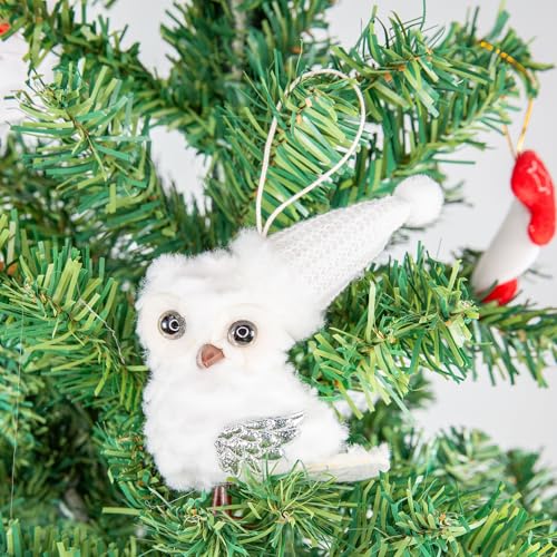 Berfutall 4-Pack Christmas Owl Ornaments - Pastel Plush Holiday Decor with Gold Star Topper