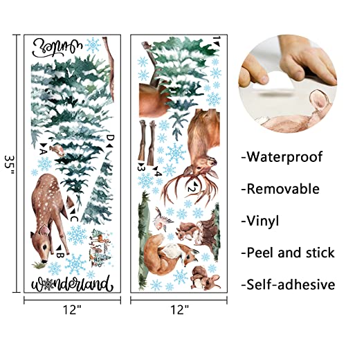 Mfault Winter Christmas Forest Deer Wall Decals Stickers, Xmas Wonderland Pine Tree Animals Elk Squirrel Rabbit Nursery Christmas Decorations Kids Bedroom Art, Snowflakes Baby Boys Girls Room Decor