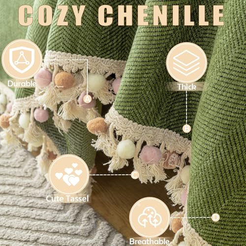 Chenille Green Sofa Cover - Soft, Vintage Couch Protector 71"x118"