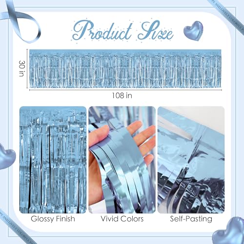 2 Pack Metallic Foil Fringe Table Skirts, Iridescent Holographic Party Decor