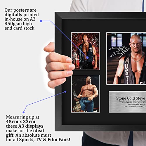 Stone Cold Steve Austin Wrestling Autograph 16x12 Inch Framed Photo - WWE Memorabilia Display - Variation: 16" x 12" Steve Austin