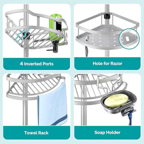 Corner Shower Caddy Tension Pole - 4-Tier Rustproof Bathroom Organizer
