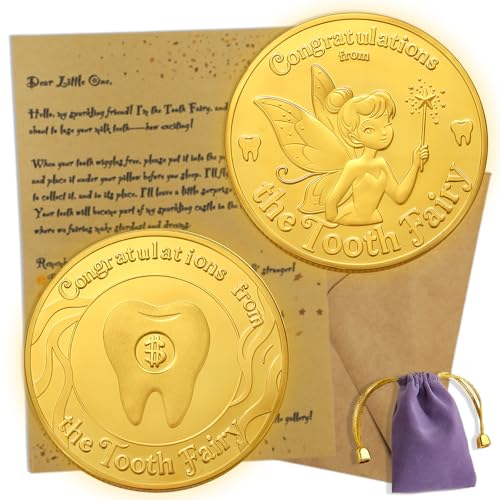 Tooth Fairy Coin Keepsake Kit with Tooth Pouch, Letter & Case for Kids